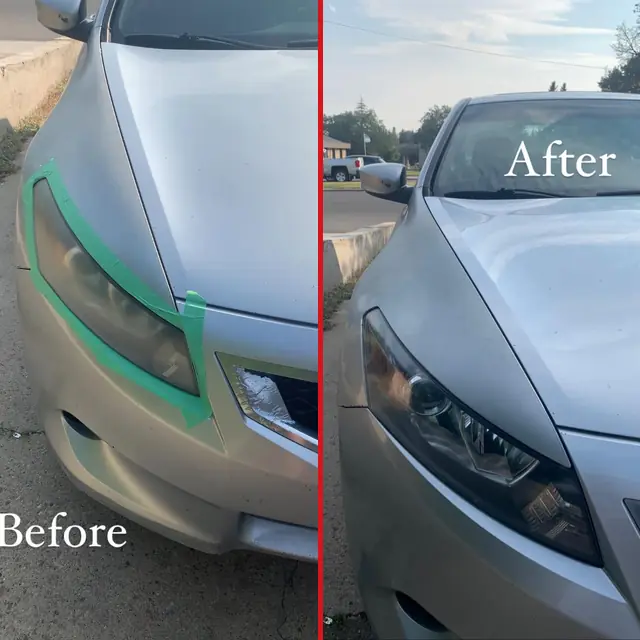 Honda headlight restoration: before (left) and after (right) detailing by LA's Auto Detailing