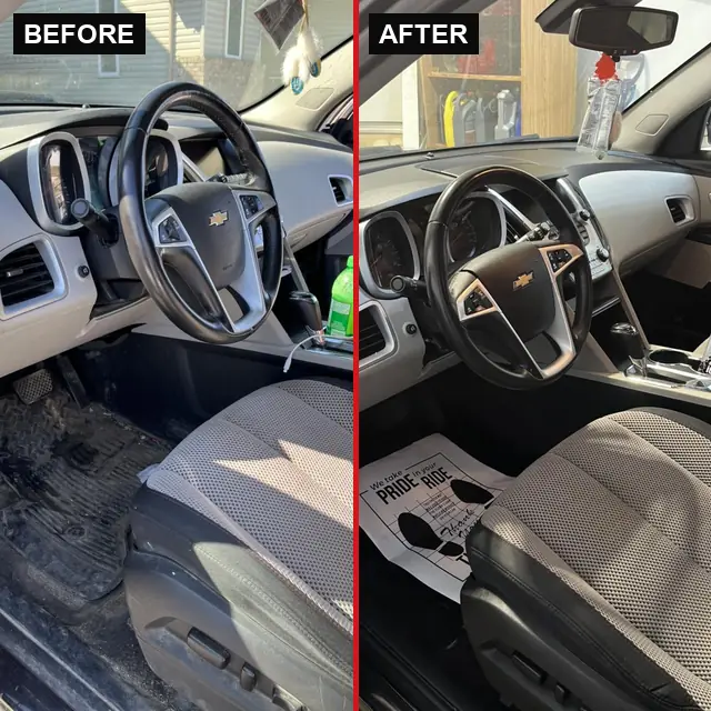 Chevrolet interior: before (left) and after (right) detailing by LA's Auto Detailing
