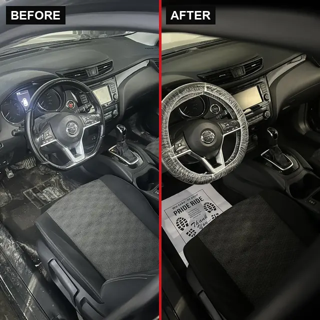 Nissan interior: before (left) and after (right) detailing by LA's Auto Detailing